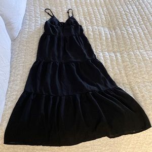 Black Tiered Maxi Dress with Front Cut Out